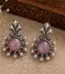 Pink monalisa stone pearl stud earrings in silver replica finish