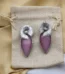 Blush pink Monalisa stone statement earrings with vintage silver leaf design