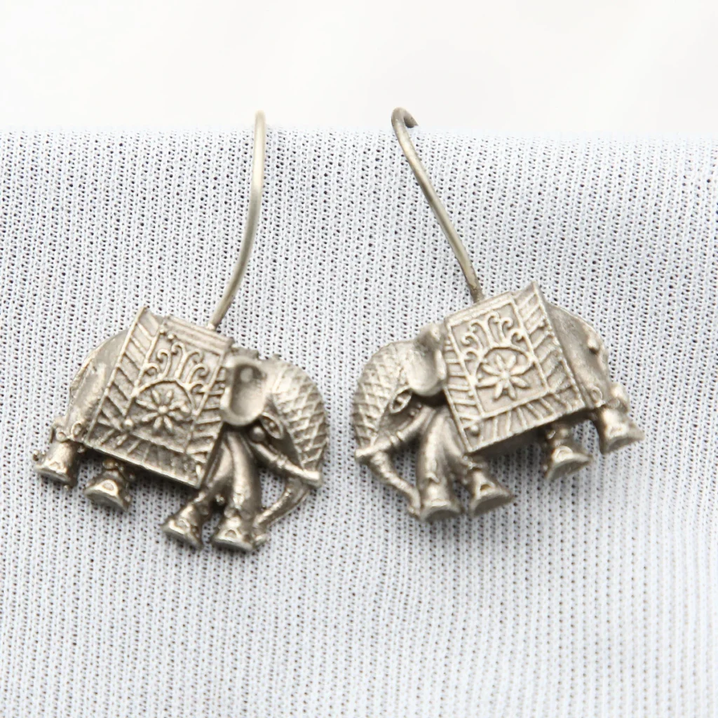Royal Elephant Silver Replica Hoop Earrings with ethnic detailing
