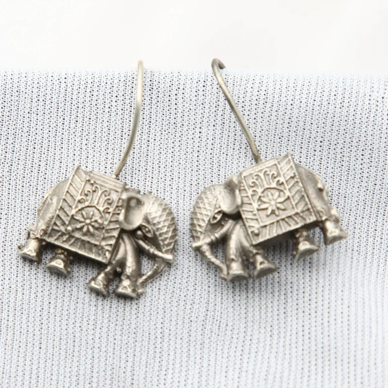 Royal Elephant Silver Replica Hoop Earrings with ethnic detailing