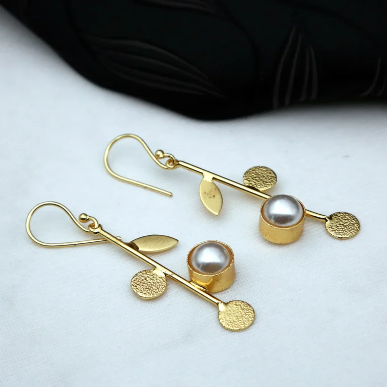 Golden Pearl Linear Drop Earrings with modern minimalist design