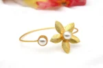 Golden Pearl Floral Cuff Bracelet - Image 3