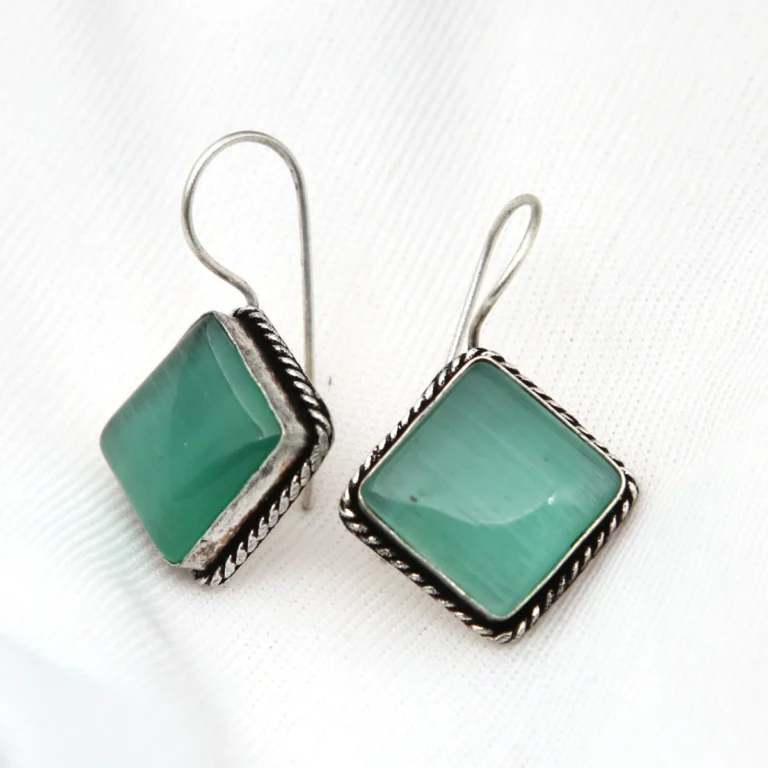 Mint Square Monalisa Drop Earrings in silver replica finish