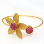 Pink Floral Stone Cuff Bracelet - Image 2