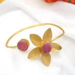 Pink Floral Stone Cuff Bracelet - Image 3