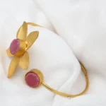 Pink Floral Stone Cuff Bracelet - Image 4
