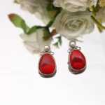 Red Vintage Stud Earrings with Pearl Accent - Image 7