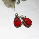 Red Vintage Stud Earrings with Pearl Accent - Image 6