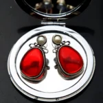Red Vintage Stud Earrings with Pearl Accent - Image 5
