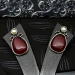 Red Vintage Stud Earrings with Pearl Accent - Image 4