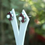 Vintage Ruby Pearl Stud Earrings - Image 2