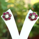 Vintage Ruby Pearl Stud Earrings - Image 4