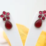 Red Floral Silver Replica Earrings - Image 2