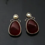 Red Vintage Stud Earrings with Pearl Accent - Image 3