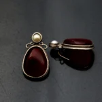 Red Vintage Stud Earrings with Pearl Accent - Image 2