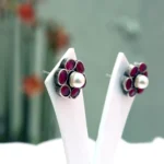 Vintage Ruby Pearl Stud Earrings - Image 3