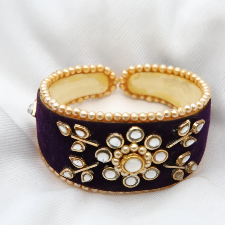 Royal violet kundan pearl statement bracelet for women